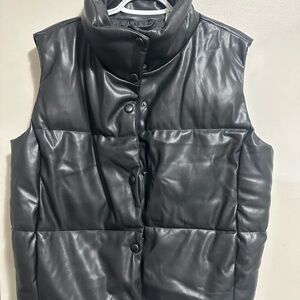 Calvin Klein Collection Black Leather Puffer Vest